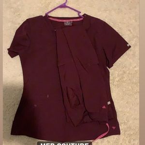 Med couture Burgundy scrub top/ bottom